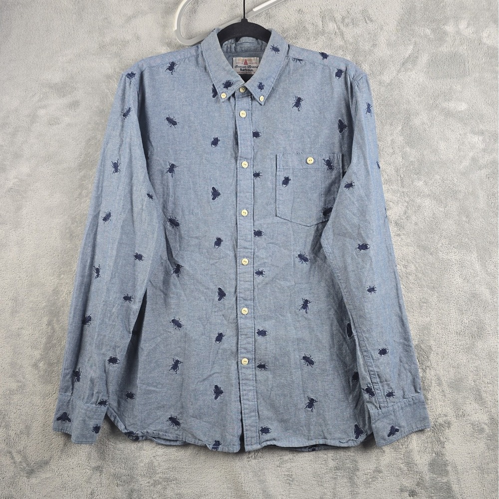 Barbour Shirt Mens Medium Blue Chambray Button Up Long Sleeve Slim Fit Beatles